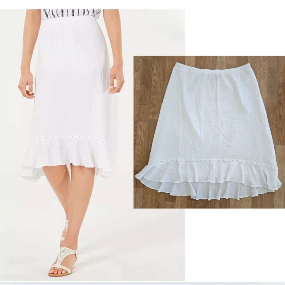 JM Collection Crinkle Texture Studded Skirt XL White U-2426